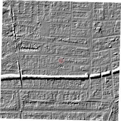 Shaded relief map of the ground around HU52AR, computed from Environment Agency LiDAR. The ground here sits at about 2 m above sea level and falls 7 m across the surrounding 800 m. The ground contributing surface water to this point lies to the west-south-west.