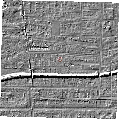 Shaded relief map of the ground around HU52AT, computed from Environment Agency LiDAR. The ground here sits at about 2 m above sea level and falls 7 m across the surrounding 800 m. The ground contributing surface water to this point lies to the south-east.