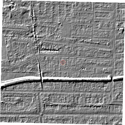 Shaded relief map of the ground around HU52AU, computed from Environment Agency LiDAR. The ground here sits at about 2 m above sea level and falls 7 m across the surrounding 800 m. Surface water reaching this point runs off ground lying to the east-south-east, 0.7 m higher.