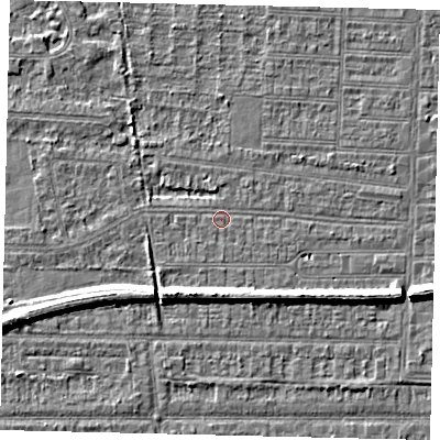Shaded relief map of the ground around HU52AW, computed from Environment Agency LiDAR. The ground here sits at about 2 m above sea level and falls 7 m across the surrounding 800 m. Surface water reaching this point runs off ground lying to the east-south-east, 0.7 m higher.