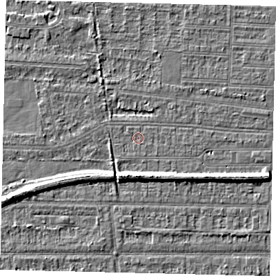 Shaded relief map of the ground around HU52AX, computed from Environment Agency LiDAR. The ground here sits at about 2 m above sea level and falls 6 m across the surrounding 800 m. Surface water reaching this point runs off ground lying to the east, 0.7 m higher.