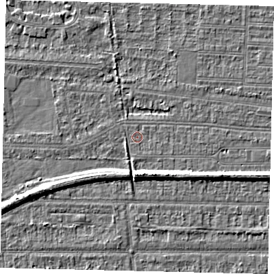 Shaded relief map of the ground around HU52AY, computed from Environment Agency LiDAR. The ground here sits at about 2 m above sea level and falls 6 m across the surrounding 800 m. Surface water reaching this point runs off ground lying to the east, 0.7 m higher.