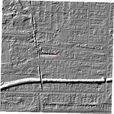 Shaded relief map of the ground around HU52BA, computed from Environment Agency LiDAR. The ground here sits at about 2 m above sea level and falls 7 m across the surrounding 800 m. Surface water reaching this point runs off ground lying to the south-east, 0.7 m higher.