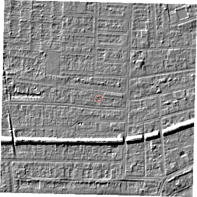 Shaded relief map of the ground around HU52BD, computed from Environment Agency LiDAR. The ground here sits at about 2 m above sea level and falls 7 m across the surrounding 800 m. Surface water reaching this point runs off ground lying to the east-north-east, 0.5 m higher.