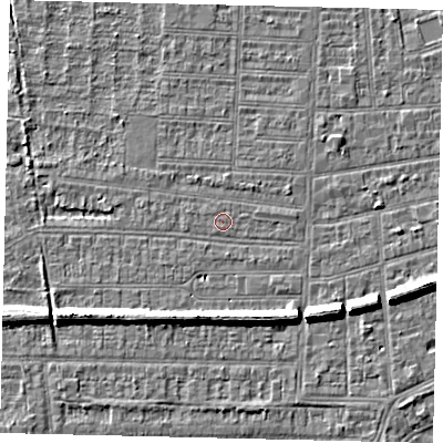 Shaded relief map of the ground around HU52BE, computed from Environment Agency LiDAR. The ground here sits at about 2 m above sea level and falls 7 m across the surrounding 800 m. The ground contributing surface water to this point lies to the north-north-west.