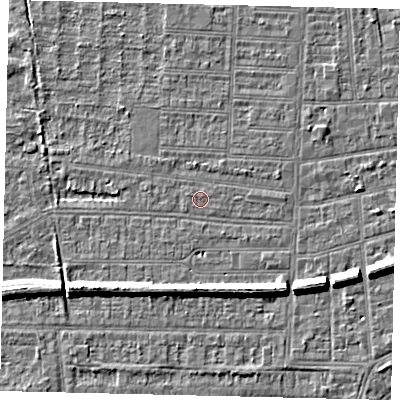 Shaded relief map of the ground around HU52BG, computed from Environment Agency LiDAR. The ground here sits at about 2 m above sea level and falls 7 m across the surrounding 800 m. The ground contributing surface water to this point lies to the west-north-west.