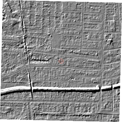 Shaded relief map of the ground around HU52BH, computed from Environment Agency LiDAR. The ground here sits at about 2 m above sea level and falls 7 m across the surrounding 800 m. The ground contributing surface water to this point lies to the west-north-west.