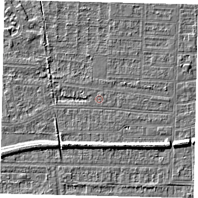 Shaded relief map of the ground around HU52BJ, computed from Environment Agency LiDAR. The ground here sits at about 2 m above sea level and falls 7 m across the surrounding 800 m. Surface water reaching this point runs off ground lying to the west-north-west, 0.6 m higher.