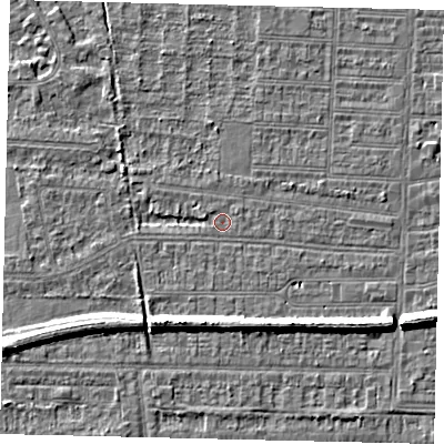 Shaded relief map of the ground around HU52BL, computed from Environment Agency LiDAR. The ground here sits at about 2 m above sea level and falls 7 m across the surrounding 800 m. Surface water reaching this point runs off ground lying to the west-north-west, 0.9 m higher.