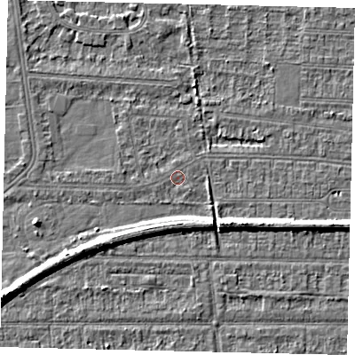 Shaded relief map of the ground around HU52BN, computed from Environment Agency LiDAR. The ground here sits at about 2 m above sea level and falls 6 m across the surrounding 800 m. Surface water reaching this point runs off ground lying to the south-west, 4.7 m higher.