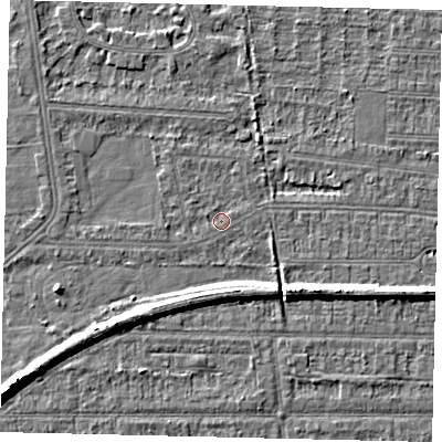 Shaded relief map of the ground around HU52BP, computed from Environment Agency LiDAR. The ground here sits at about 2 m above sea level and falls 6 m across the surrounding 800 m. Surface water reaching this point runs off ground lying to the east-north-east, 0.8 m higher.