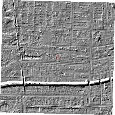 Shaded relief map of the ground around HU52BQ, computed from Environment Agency LiDAR. The ground here sits at about 2 m above sea level and falls 7 m across the surrounding 800 m. The ground contributing surface water to this point lies to the west.