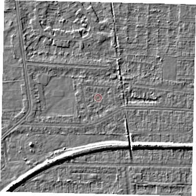 Shaded relief map of the ground around HU52BU, computed from Environment Agency LiDAR. The ground here sits at about 2 m above sea level and falls 6 m across the surrounding 800 m. Surface water reaching this point runs off ground lying to the south-west, 0.9 m higher.