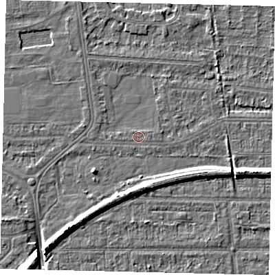 Shaded relief map of the ground around HU52BY, computed from Environment Agency LiDAR. The ground here sits at about 2 m above sea level and falls 8 m across the surrounding 800 m. Surface water reaching this point runs off ground lying to the east-north-east, 0.9 m higher.
