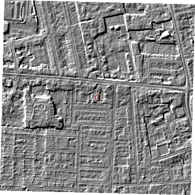 Shaded relief map of the ground around HU52DQ, computed from Environment Agency LiDAR. The ground here sits at about 2 m above sea level and falls 3 m across the surrounding 800 m. Surface water reaching this point runs off ground lying to the north-east, 1.2 m higher.