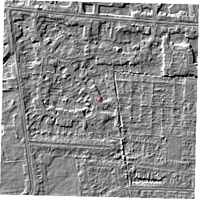 Shaded relief map of the ground around HU52DR, computed from Environment Agency LiDAR. The ground here sits at about 2 m above sea level and falls 3 m across the surrounding 800 m. Surface water reaching this point runs off ground lying to the north-west, 2.1 m higher.