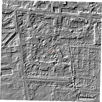 Shaded relief map of the ground around HU52DS, computed from Environment Agency LiDAR. The ground here sits at about 2 m above sea level and falls 5 m across the surrounding 800 m. Surface water reaching this point runs off ground lying to the south, 1.8 m higher.