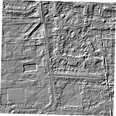 Shaded relief map of the ground around HU52DT, computed from Environment Agency LiDAR. The ground here sits at about 2 m above sea level and falls 2 m across the surrounding 800 m. Surface water reaching this point runs off ground lying to the north-north-west, 1.7 m higher.