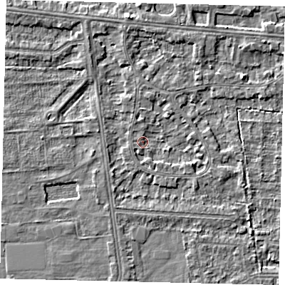 Shaded relief map of the ground around HU52DU, computed from Environment Agency LiDAR. The ground here sits at about 2 m above sea level and falls 3 m across the surrounding 800 m. Surface water reaching this point runs off ground lying to the south-south-west, 1.1 m higher.