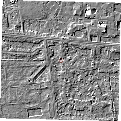 Shaded relief map of the ground around HU52DX, computed from Environment Agency LiDAR. The ground here sits at about 1 m above sea level and falls 6 m across the surrounding 800 m. Surface water reaching this point runs off ground lying to the north, 1.7 m higher.