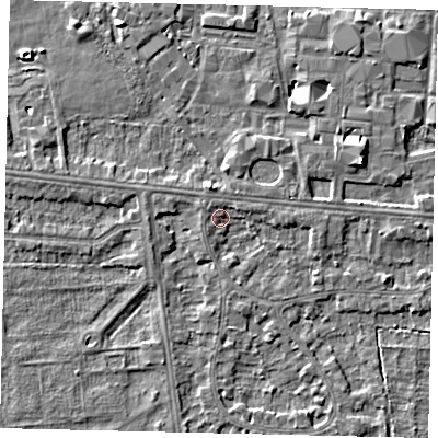 Shaded relief map of the ground around HU52DY, computed from Environment Agency LiDAR. The ground here sits at about 2 m above sea level and falls 6 m across the surrounding 800 m. Surface water reaching this point runs off ground lying to the east-north-east, 1.8 m higher.