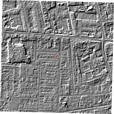 Shaded relief map of the ground around HU52EL, computed from Environment Agency LiDAR. The ground here sits at about 2 m above sea level and falls 3 m across the surrounding 800 m. Surface water reaching this point runs off ground lying to the east-north-east, 2.4 m higher.