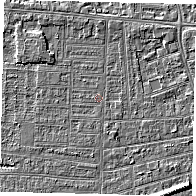Shaded relief map of the ground around HU52EP, computed from Environment Agency LiDAR. The ground here sits at about 2 m above sea level and falls 7 m across the surrounding 800 m. The ground contributing surface water to this point lies to the south.