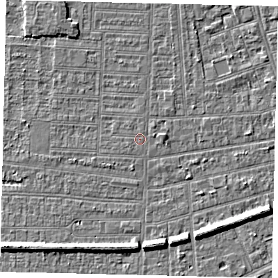 Shaded relief map of the ground around HU52ES, computed from Environment Agency LiDAR. The ground here sits at about 2 m above sea level and falls 7 m across the surrounding 800 m. The ground contributing surface water to this point lies to the north-west.