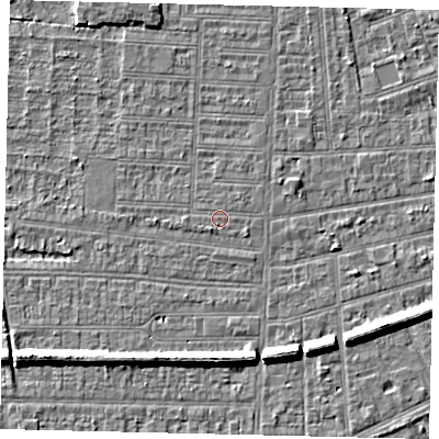 Shaded relief map of the ground around HU52EU, computed from Environment Agency LiDAR. The ground here sits at about 2 m above sea level and falls 7 m across the surrounding 800 m. Surface water reaching this point runs off ground lying to the north-east, 0.5 m higher.