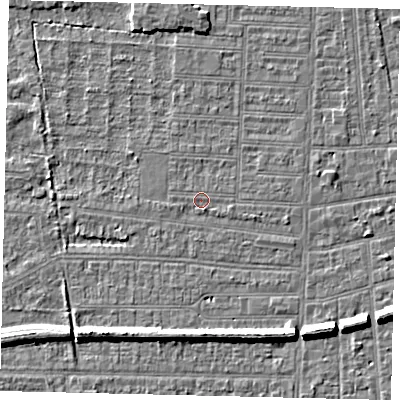 Shaded relief map of the ground around HU52EX, computed from Environment Agency LiDAR. The ground here sits at about 2 m above sea level and falls 7 m across the surrounding 800 m. Surface water reaching this point runs off ground lying to the south-south-east, 0.9 m higher.
