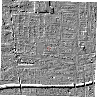 Shaded relief map of the ground around HU52HA, computed from Environment Agency LiDAR. The ground here sits at about 2 m above sea level and falls 7 m across the surrounding 800 m. Surface water reaching this point runs off ground lying to the south-east, 0.8 m higher.
