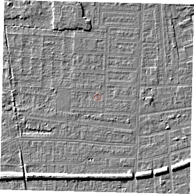 Shaded relief map of the ground around HU52HE, computed from Environment Agency LiDAR. The ground here sits at about 2 m above sea level and falls 7 m across the surrounding 800 m. Surface water reaching this point runs off ground lying to the south-south-east, 0.8 m higher.