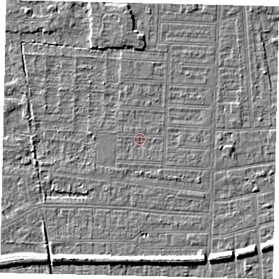 Shaded relief map of the ground around HU52HH, computed from Environment Agency LiDAR. The ground here sits at about 2 m above sea level and falls 7 m across the surrounding 800 m. Surface water reaching this point runs off ground lying to the south-west, 0.8 m higher.