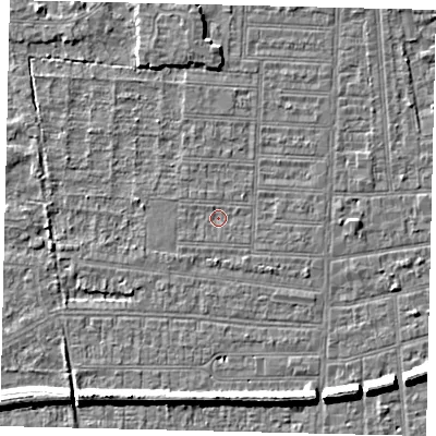 Shaded relief map of the ground around HU52HJ, computed from Environment Agency LiDAR. The ground here sits at about 2 m above sea level and falls 7 m across the surrounding 800 m. Surface water reaching this point runs off ground lying to the south-west, 0.8 m higher.
