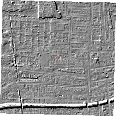 Shaded relief map of the ground around HU52HL, computed from Environment Agency LiDAR. The ground here sits at about 2 m above sea level and falls 7 m across the surrounding 800 m. Surface water reaching this point runs off ground lying to the south-west, 0.8 m higher.
