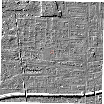 Shaded relief map of the ground around HU52HN, computed from Environment Agency LiDAR. The ground here sits at about 2 m above sea level and falls 7 m across the surrounding 800 m. Surface water reaching this point runs off ground lying to the south, 0.7 m higher.
