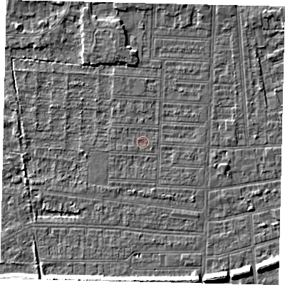 Shaded relief map of the ground around HU52HS, computed from Environment Agency LiDAR. The ground here sits at about 2 m above sea level and falls 7 m across the surrounding 800 m. Surface water reaching this point runs off ground lying to the south-west, 0.8 m higher.