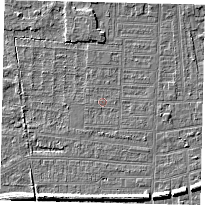 Shaded relief map of the ground around HU52HW, computed from Environment Agency LiDAR. The ground here sits at about 2 m above sea level and falls 7 m across the surrounding 800 m. Surface water reaching this point runs off ground lying to the south-south-west, 0.8 m higher.