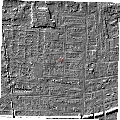 Shaded relief map of the ground around HU52HY, computed from Environment Agency LiDAR. The ground here sits at about 2 m above sea level and falls 7 m across the surrounding 800 m. Surface water reaching this point runs off ground lying to the south-west, 0.8 m higher.