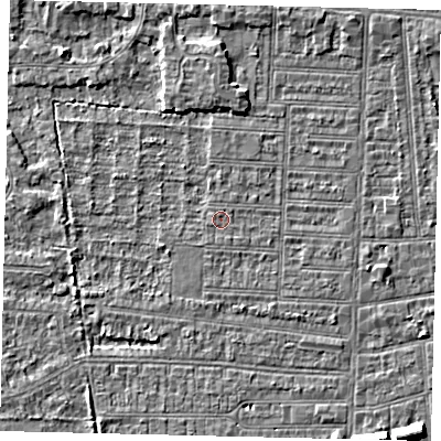 Shaded relief map of the ground around HU52JE, computed from Environment Agency LiDAR. The ground here sits at about 2 m above sea level and falls 7 m across the surrounding 800 m. Surface water reaching this point runs off ground lying to the north, 2.1 m higher.