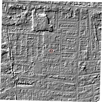 Shaded relief map of the ground around HU52JF, computed from Environment Agency LiDAR. The ground here sits at about 2 m above sea level and falls 5 m across the surrounding 800 m. The ground contributing surface water to this point lies to the north.