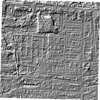 Shaded relief map of the ground around HU52JG, computed from Environment Agency LiDAR. The ground here sits at about 2 m above sea level and falls 3 m across the surrounding 800 m. Surface water reaching this point runs off ground lying to the north, 2.3 m higher.