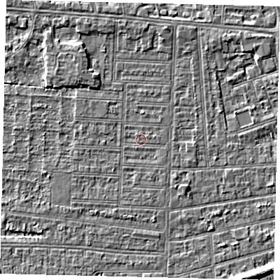 Shaded relief map of the ground around HU52JN, computed from Environment Agency LiDAR. The ground here sits at about 2 m above sea level and falls 7 m across the surrounding 800 m. Surface water reaching this point runs off ground lying to the north-west, 2.4 m higher.