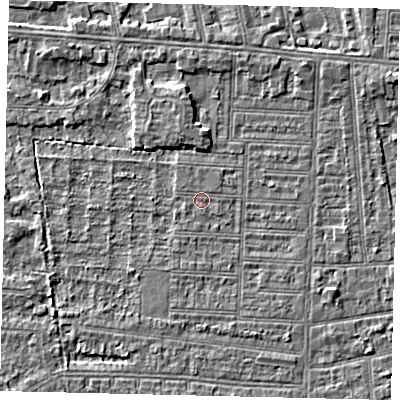 Shaded relief map of the ground around HU52JR, computed from Environment Agency LiDAR. The ground here sits at about 2 m above sea level and falls 3 m across the surrounding 800 m. The ground contributing surface water to this point lies to the north.