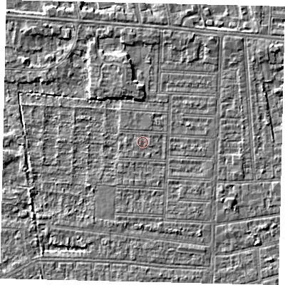 Shaded relief map of the ground around HU52JT, computed from Environment Agency LiDAR. The ground here sits at about 2 m above sea level and falls 3 m across the surrounding 800 m. The ground contributing surface water to this point lies to the south-west.
