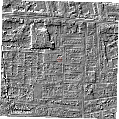 Shaded relief map of the ground around HU52JX, computed from Environment Agency LiDAR. The ground here sits at about 2 m above sea level and falls 3 m across the surrounding 800 m. The ground contributing surface water to this point lies to the west-north-west.