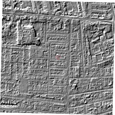 Shaded relief map of the ground around HU52LB, computed from Environment Agency LiDAR. The ground here sits at about 2 m above sea level and falls 3 m across the surrounding 800 m. Surface water reaching this point runs off ground lying to the north-west, 2.4 m higher.