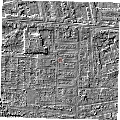 Shaded relief map of the ground around HU52LE, computed from Environment Agency LiDAR. The ground here sits at about 2 m above sea level and falls 3 m across the surrounding 800 m. Surface water reaching this point runs off ground lying to the north-west, 2.0 m higher.