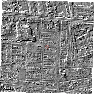 Shaded relief map of the ground around HU52LF, computed from Environment Agency LiDAR. The ground here sits at about 2 m above sea level and falls 3 m across the surrounding 800 m. Surface water reaching this point runs off ground lying to the north-west, 2.4 m higher.
