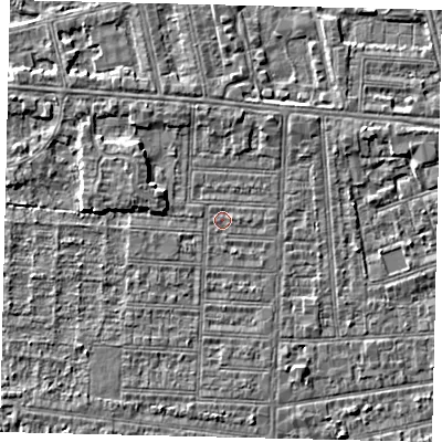 Shaded relief map of the ground around HU52LG, computed from Environment Agency LiDAR. The ground here sits at about 2 m above sea level and falls 3 m across the surrounding 800 m. Surface water reaching this point runs off ground lying to the north-west, 2.4 m higher.